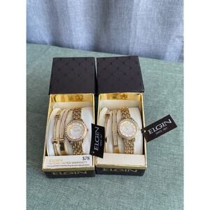 Elgin Women’s Gold-Tone Watch & Bracelet Set - New in Box